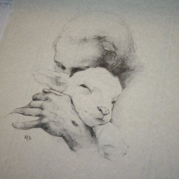 🐑 “Jesus and the Lamb” Art Print · Katherine Brown · 1982 · 11x14" - Picture 4 of 6